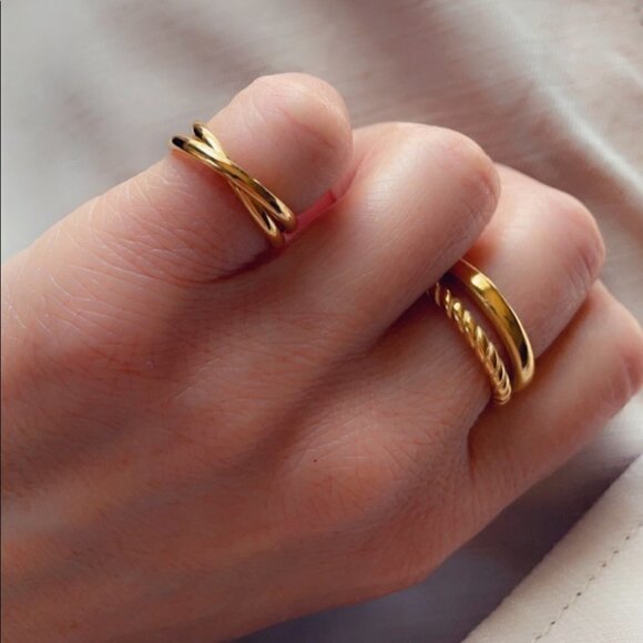 Gold Dipped Double Band Ring – Artisan Made, Minimalist Staple - Picture 5 of 7
